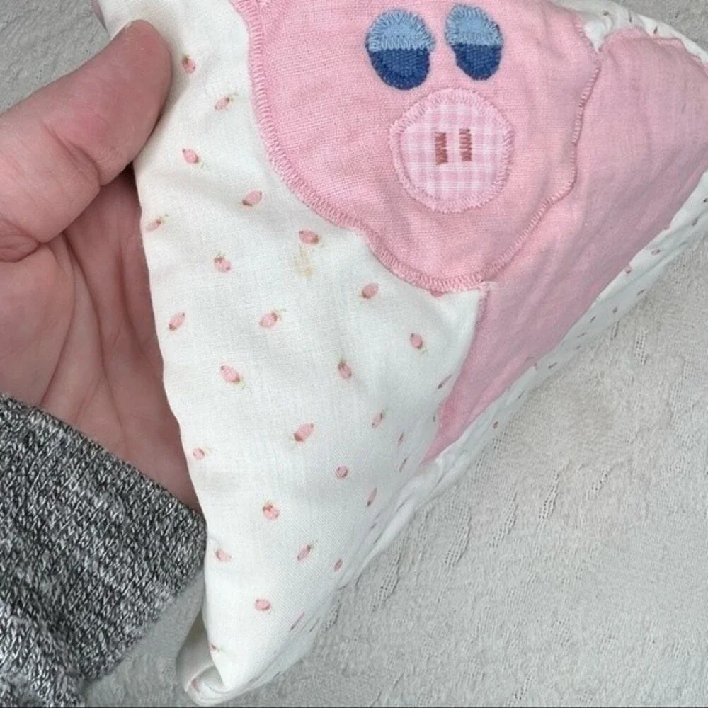 Vintage Handmade Bib Embroidered Pink Pig Large Oversized Baby's Drool Bib
